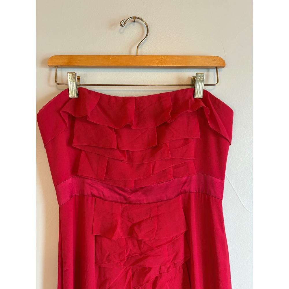 BCBGMaxazria Red Silk Gown Strapless Ruffle Tiered Formal Dress Y2K 100% Silk - Picture 9 of 16